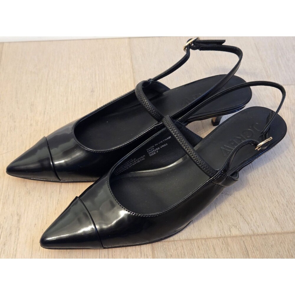 NWOT J.Crew Robin Mary Jane Kitten Heels Black Spazzolato Leather Slingback Sz 7